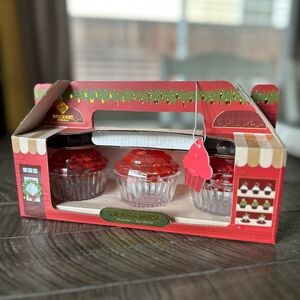 Gourmet Kitchen Cupcake Jars / Containers Set - Red and Clear Glass